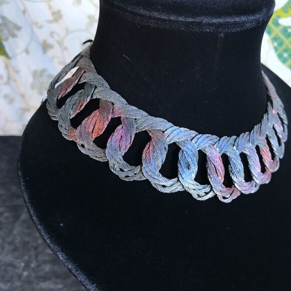 Flat Looped Metal Cable Necklace Industrial Arts Minimalist Wire Artisan Forged - Picture 2 of 9